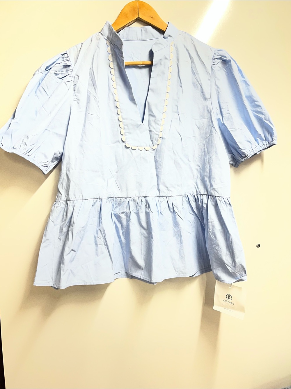 Cicy Bell NEW Womens Puff Sleeve V Neck Summer Casual Tops Loose Fit Shirts XL - Picture 3 of 8